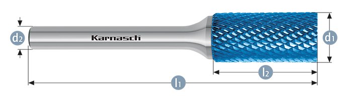 Борфреза цилиндр с гладким торцом, покрытие BLUE-TEC, арт.115002095
