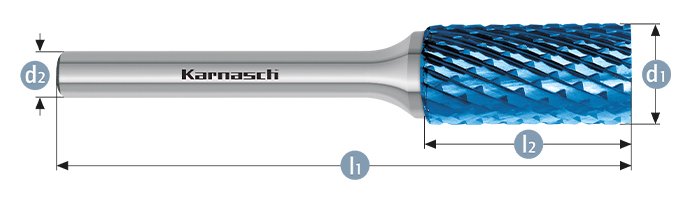 Борфреза цилиндр с гладким торцом, покрытие BLUE-TEC, арт.115004065
